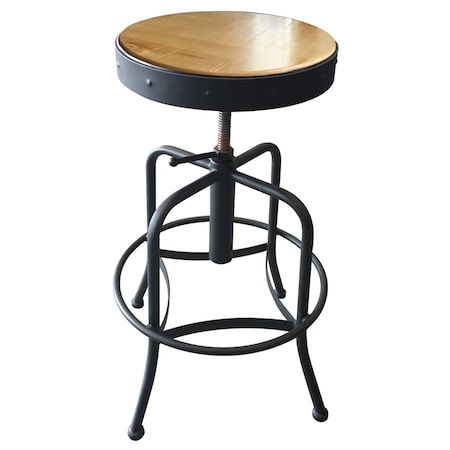 Holland Bar Stool Co Adjustable Stool, Black Wrinkle, Natural Distressed Hardwood Seat 910BWNat